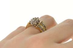 10K Yellow Gold Diamond Marquise Cluster Statement Bypass Ring