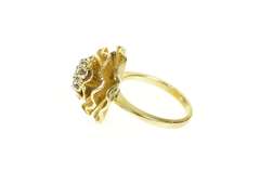 14K Yellow Gold 1950's Diamond Cluster Frilly Round Cocktail Ring