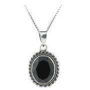 Sterling Silver Faceted Onyx Bali Bead Oval Pendant