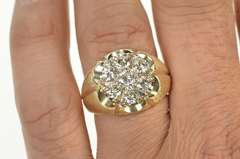 14K Yellow Gold 1.81 Ctw 1960's Round Diamond Cluster Men's Ring