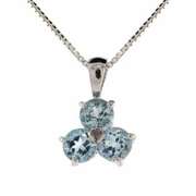 Sterling Silver Blue Topaz and Diamond Accent Three Stone Pendant