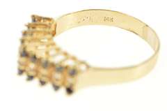 14K Yellow Gold Tiered Sapphire Diamond Squared Band Ring