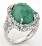 Sparkling Massive 10.82CT Cabochon-Cut Natural Emerald & White Sapphire Ring