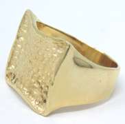 Simple Yellow Gold Hammered Square Ring