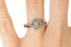 10K White Gold Round Diamond Wavy Bypass Engagement Ring