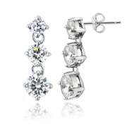 Sterling Silver CZ Three Stone Dangle Earrings