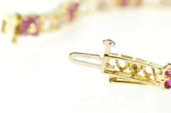 14K Yellow Gold Ruby Flower Cluster Diamond Bar Link Tennis Bracelet