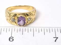 Ornate Amethyst & CZ Ring Band Ring in 14KT Yellow Gold