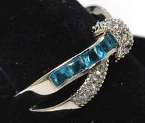 Sterling Silver CZ Cocktail Ring Blue and White Stone