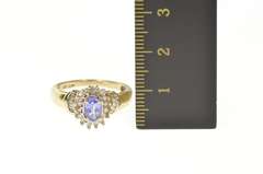 10K Yellow Gold Oval Tanzanite Diamond Halo Engagement Ring
