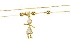 14K Yellow Gold Box Chain Beaded Birthstone Baby Girl CZ Pendant