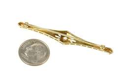 14K Yellow Gold Two Tone Art Deco Diamond Ornate Bar Pin/Brooch