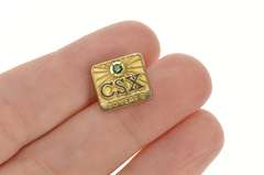 10K Yellow Gold CSX Employee 30 Year Service Emerald Lapel Pin/Brooch