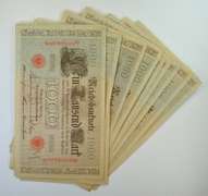 (20) Consecutive 1910 Germany 1,000 Marks Reichsbanknote #44b