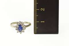 10K White Gold Oval Sapphire Diamond Halo Engagement Ring