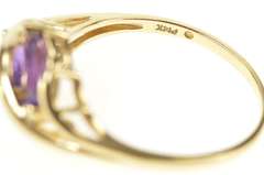 14K Yellow Gold Marquise Amethyst Diamond Accent Leaf Motif Ring