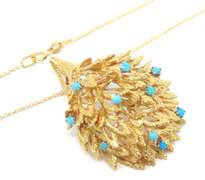 Whimsical 18kt YG Vintage Turquoise Porcupine Pendant