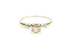 14K White Gold 1940's Three Stone Diamond Engagement Ring