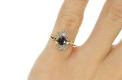 14K Yellow Gold 0.80 Ctw Oval Sapphire Diamond Halo Bypass Ring
