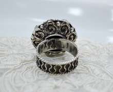 Intricate 925 SS Ring With Turquoise Gemstones Size 7.5