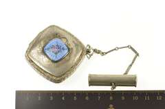 14K White Gold Front Blue Enamel Makeup Compact Lipstick Case