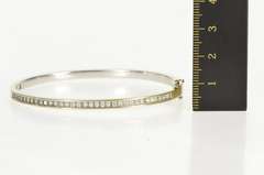 14K White Gold 0.82 Ctw Diamond Channel Oval Bangle Bracelet