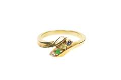 14K Yellow Gold Retro Emerald Diamond Sapphire Peridot Bypass Ring