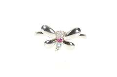 14K White Gold Diamond Ruby Inset Butterfly Statement Ring
