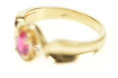14K Yellow Gold Oval Syn. Ruby Diamond Accent Engagement Ring