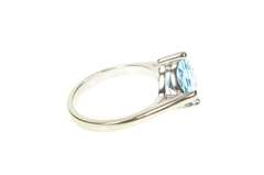 14K White Gold Cushion Faceted Blue Topaz Statement Ring