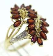 Charming Yellow Gold Garnet & Diamond Waterfall Ring
