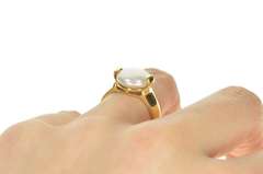 14K Yellow Gold Pearl Inset Ornate Retro Unique Statement Ring