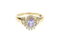 10K Yellow Gold Oval Tanzanite Diamond Halo Engagement Ring
