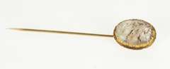 14K Yellow Gold Retro Oval Rutilated Quartz Cabochon Stick Pin