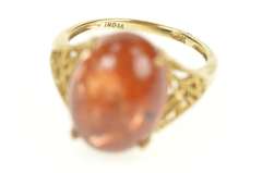 10K Yellow Gold Ornate Filigree Sunstone Cabochon Statement Ring