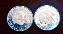 2 X 1 OZ 1991 Washington Redskins Division Champs Silver Rounds