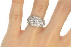 10K White Gold Ornate Emerald Cut Halo Travel Engagement Ring