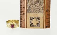 10K Yellow Gold Oval Ruby Diamond Accent Panther Chain Ring