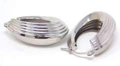 Beautiful White Gold Oval Ribbed Hoop Earrings
