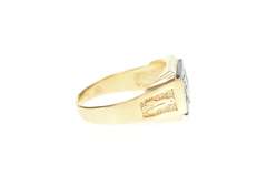 10K Yellow Gold Masonic Syn. Sapphire Diamond Accent Men's Ring