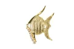 14K Yellow Gold 0.25 Ctw Diamond Inset Angelfish Statement Pendant/Pin