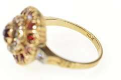 10K Yellow Gold Art Deco Red & White Rhinestone Halo Cocktail Ring