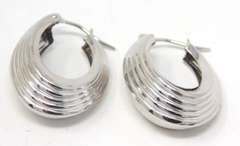 Beautiful White Gold Oval Ribbed Hoop Earrings