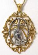 Sterling Silver Vermeil Praying Hands Necklace