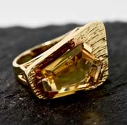 Architectural 14K Pentagonal Citrine Ring