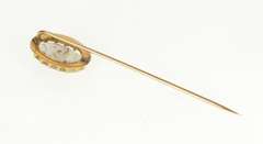 14K Yellow Gold Retro Oval Rutilated Quartz Cabochon Stick Pin