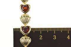 14K Yellow Gold Heart Cut Garnet Puffy Scalloped Link Bracelet