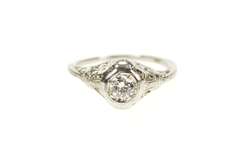 Platinum 1/3 Ct Art Deco Diamond Filigree Engagement Ring