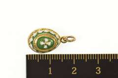 18K Yellow Gold Green & White Enamel Russian Faberge Egg Charm/Pendant