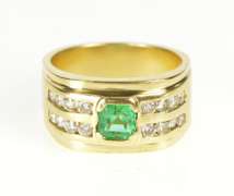 14K Yellow Gold 1.59 Ctw Emerald Diamond Channel Statement Ring